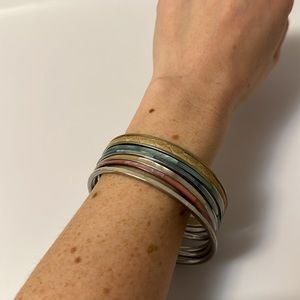 6 Vintage Mixed Colourful Shell Bangle Bracelets